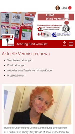 Achtung Kind vermisst