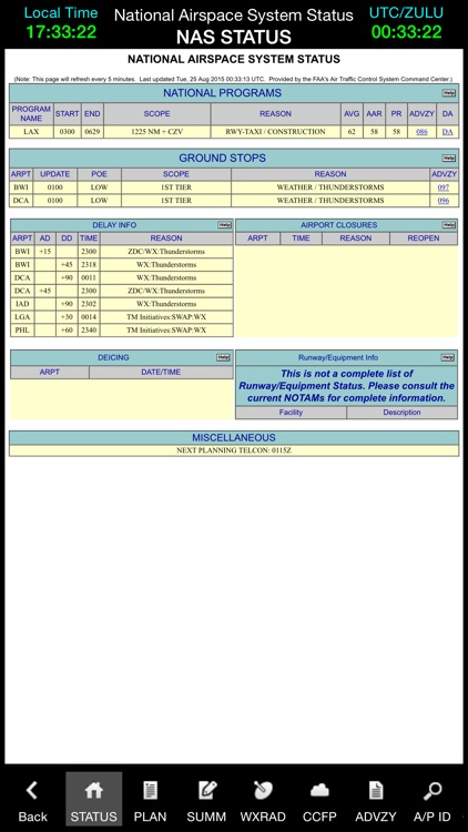 National Airspace Sys Status