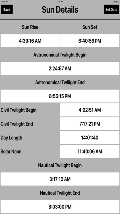 Sun Moon Rise & Set Calc