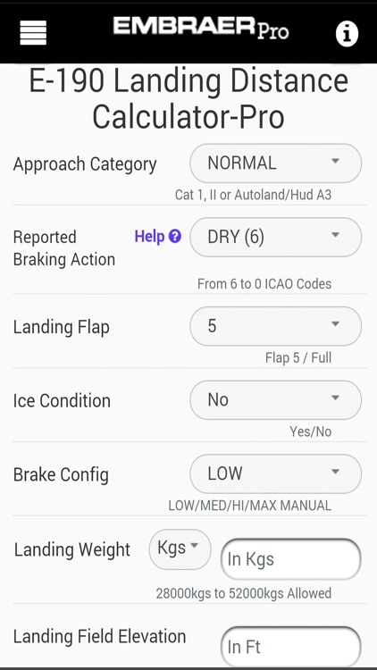 E190 Landing Distance Calc Pro