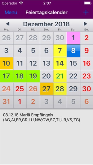 Feiertagskalender 2019 Schweiz