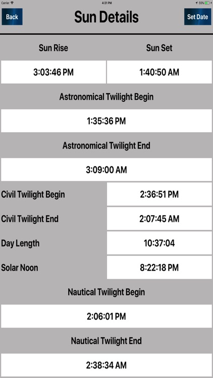 Sun & moon Day to Day Timings