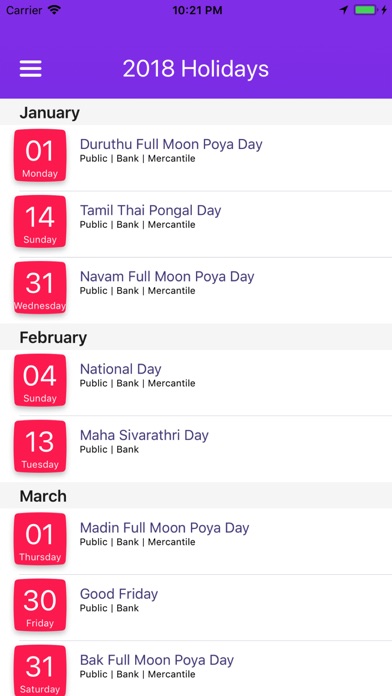 Calendare | Sri Lanka Holidays screenshot 2