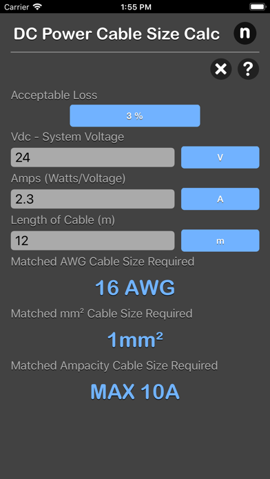DC Power Cable Size Calc Screenshot 4