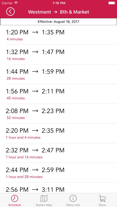 Patco Train Schedule screenshot 2