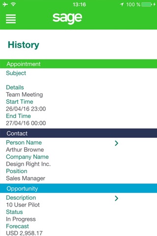 Sage CRM for iPhone screenshot 2