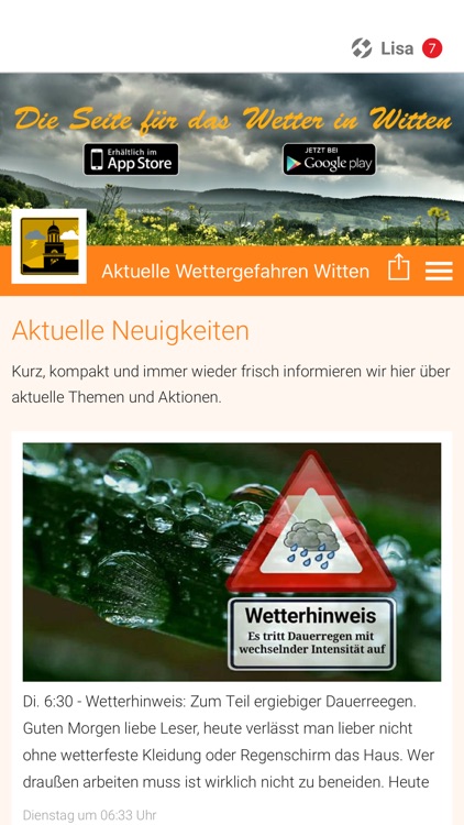 Aktuelle Wettergefahren Witten