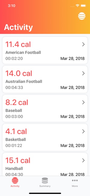 Ball Games: Track My Calories