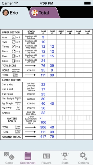 YZ Score - YAHTZEE® scoresheet