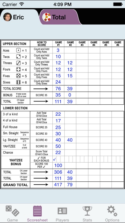 YZ Score - YAHTZEE® scoresheet