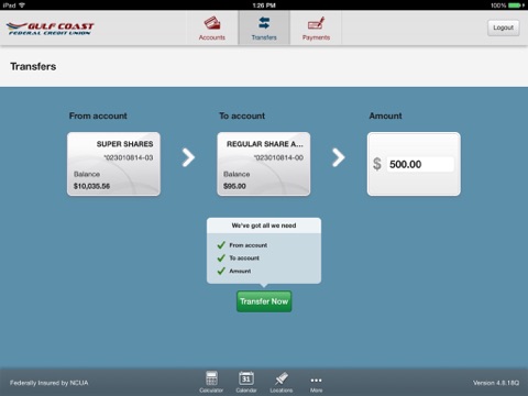 Gulf Coast Federal Credit Union for iPad screenshot 4