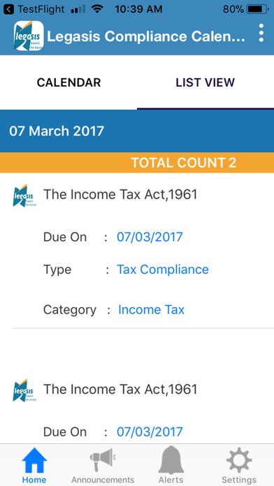 Legasis Compliance Calendar screenshot 2