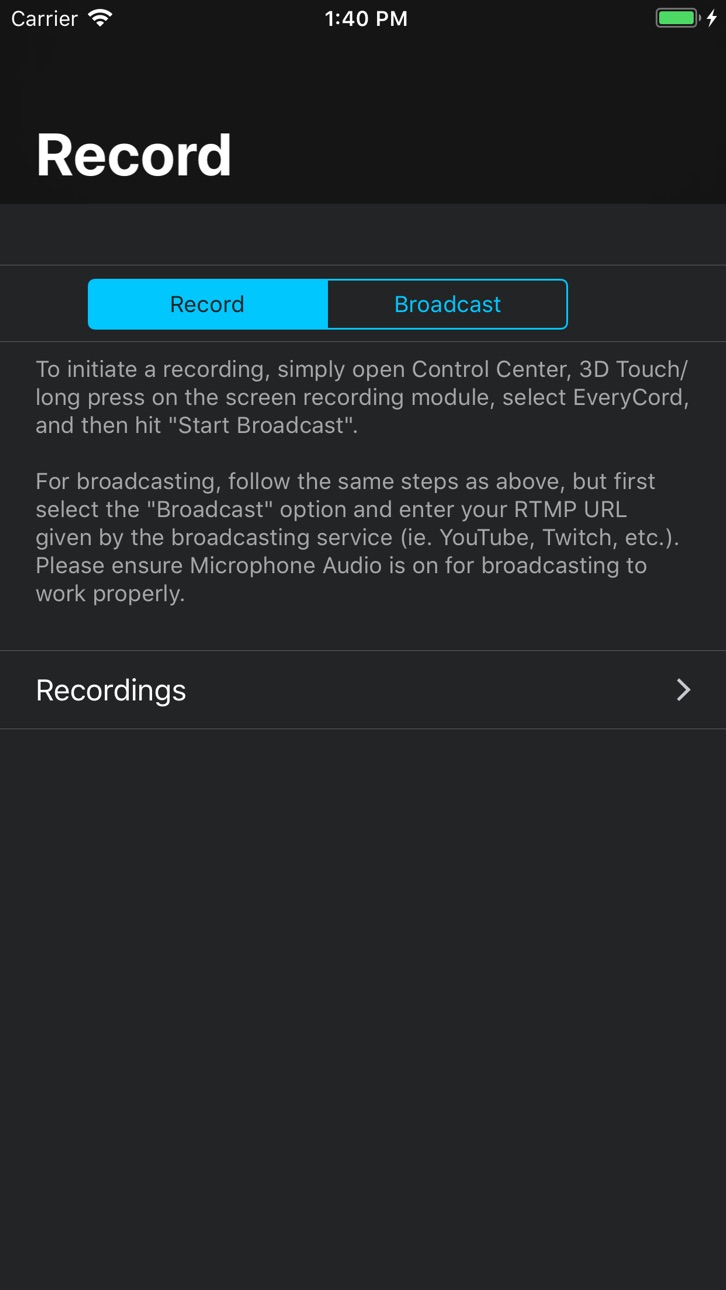 EveryCord – Record & Broadcast screenshot 1 - iOS app interface