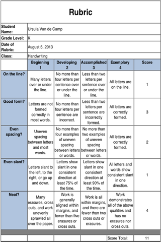 My Rubrics screenshot 3