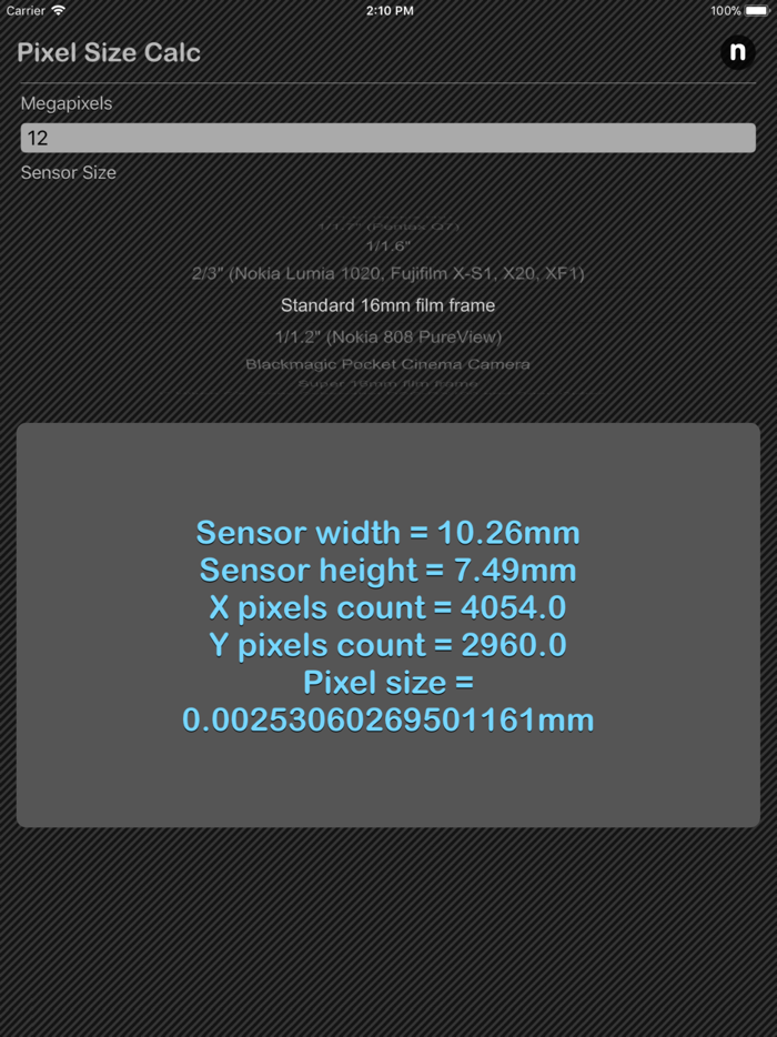 Pixel Size Calculator