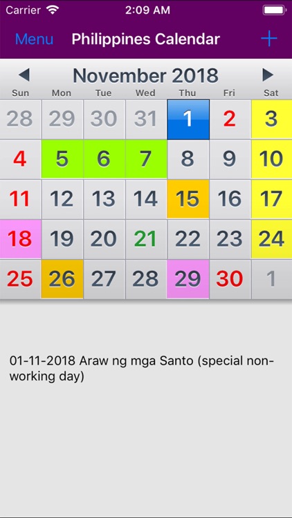 2019 Philippines Calendar NoAd