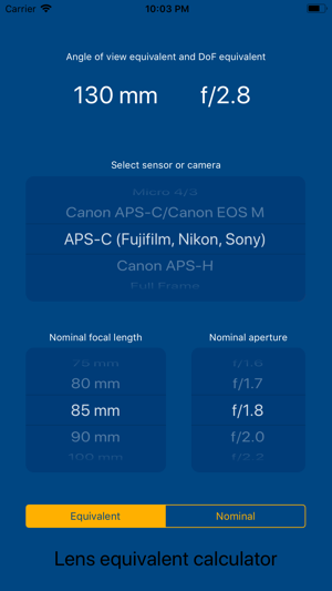 Lens equivalent calculator