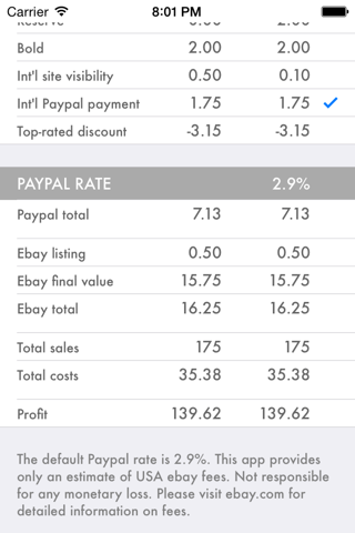 Fees for Ebay screenshot 3