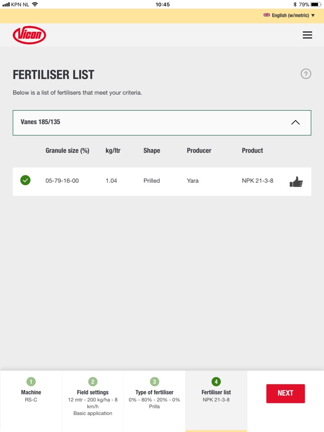 Vicon Fertilizer Spreading Charts