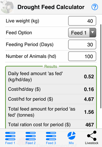 Drought Feed Calculator - náhled