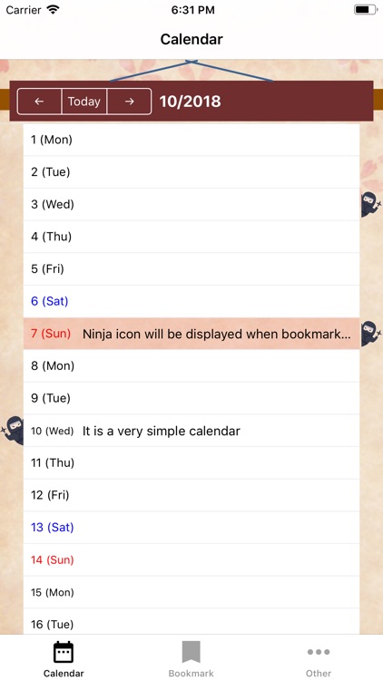 Simple "Ninja Calendar"