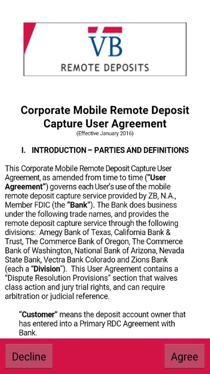 Vectra Remote Deposits Mobile RDC