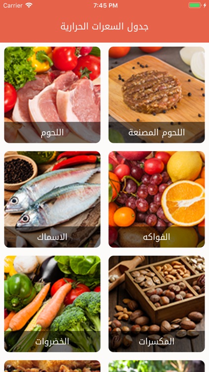 جدول السعرات الحرارية