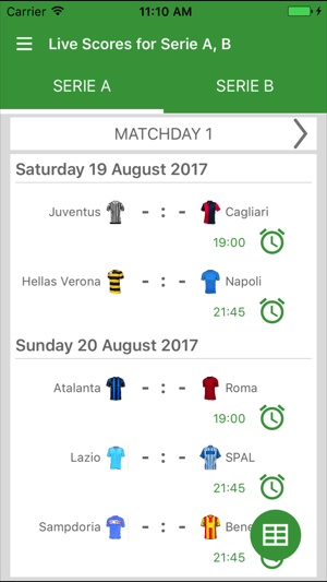 Live Scores for Serie A, B Italy 2017 / 