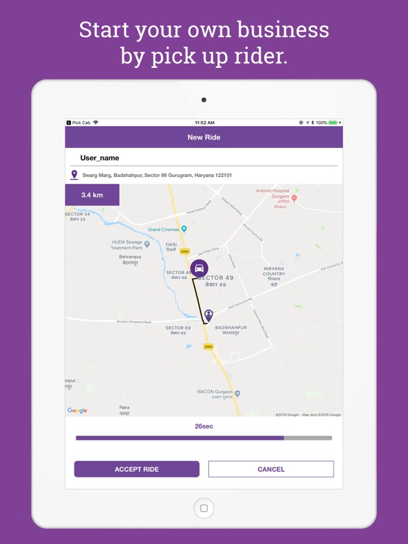 iPad Image of PickCab Driver