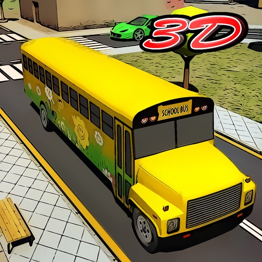 kids school bus parking 3d Icon
