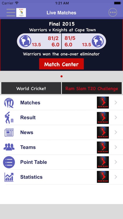 Ram Slam Version T20 - Schedule,Live Score,Today Matches