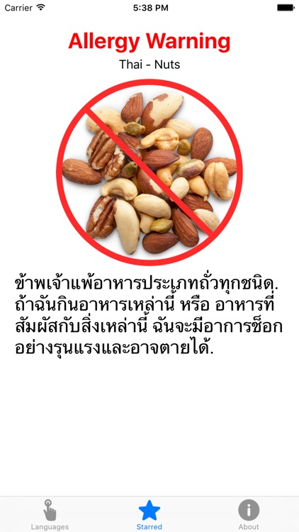 Nut Allergy Translation Travel Card