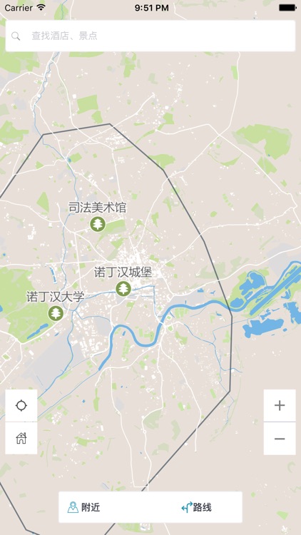 诺丁汉中文离线地图-英国离线旅游地图支持步行自行车模式