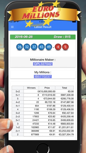 EuroMillions  Millionaire Maker My Million result(圖1)-速報App