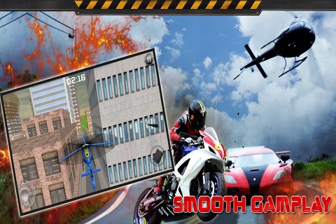 Urban Helicopter Chase Attack - Clash of copter and bike riders clan in city environment screenshot 2