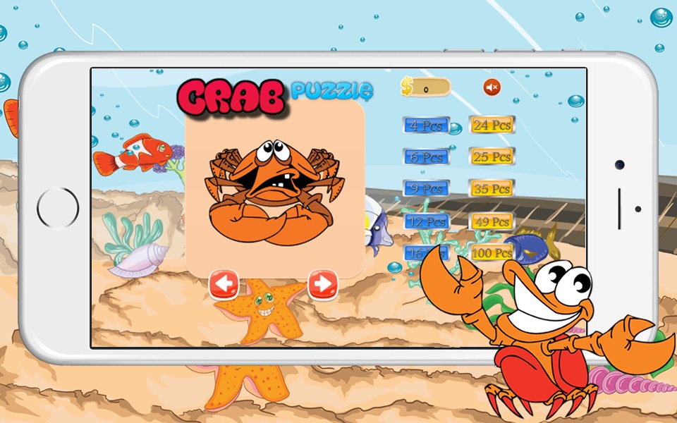 Crab Sea World Animal Jigsaw Puzzle Activity Learning Free Kids Games or 3,4,5,6 and 7 Years Old screenshot 2
