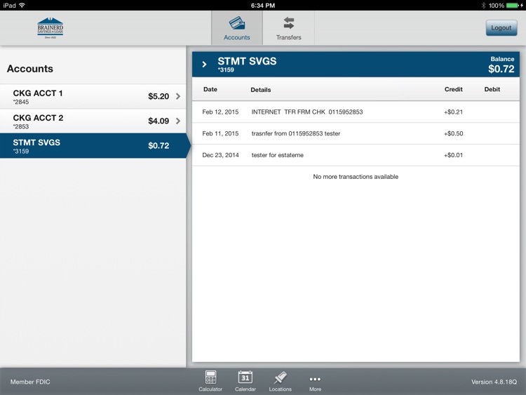 Brainerd Savings & Loan Mobile Banking for iPad