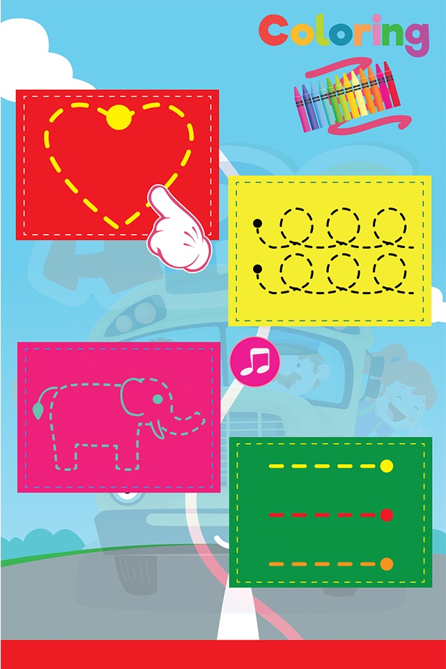 School bus kids games for Trace Shapes and Writing to fun book screenshot 2