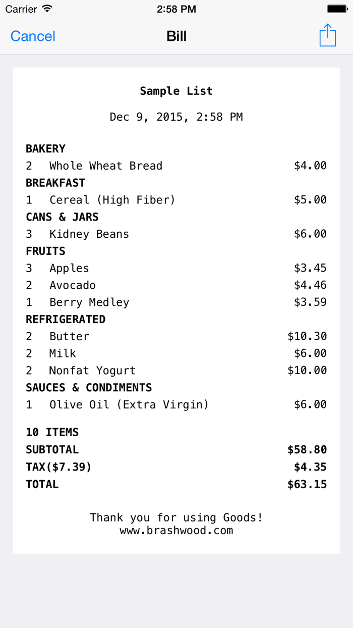 Goods Grocery Shopping List Free