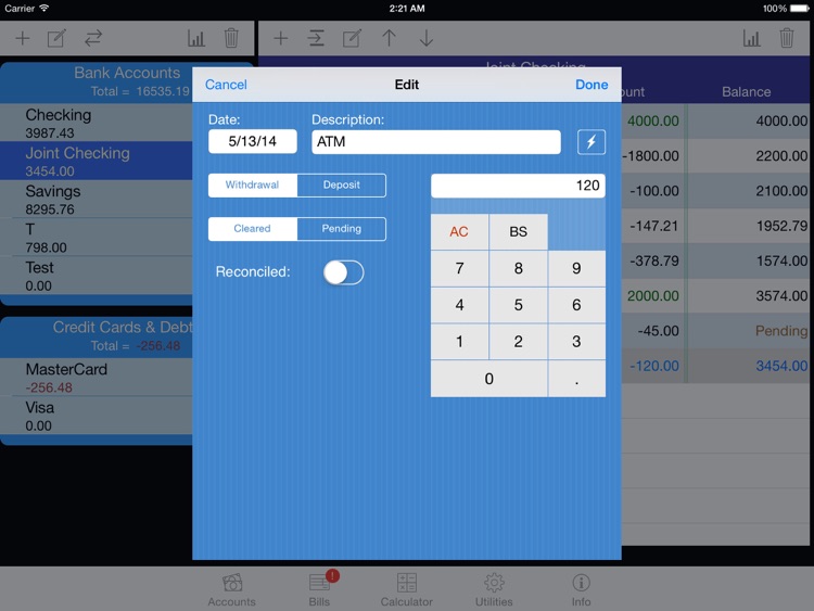 iCheckBalance for iPad: Checkbook & Bills Tracker