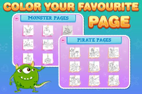Coloring Bundle for Kids Free : Educational learning app with beautiful pages of Monsters, Pirates, Birthday and Fruits screenshot 4