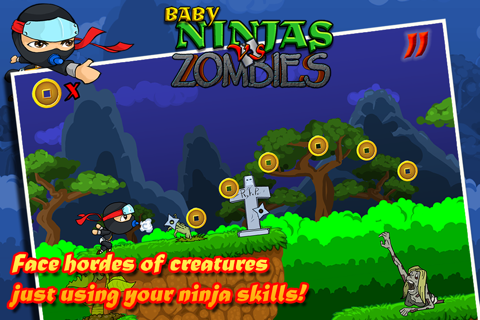 Baby Ninja vs zombies - Best shoot and chop flying action for boys screenshot 2