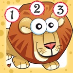 Juego para niños de 2-5 años sobre los animales de la sabana Aprende a contar los números 1-10 de guardería preescolar o guardería escuela con leones elefantes cocodrilos hipopótamos cebras monos y loros en la selva safari o el desierto