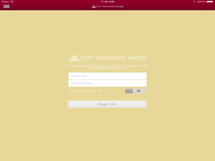 City Savings Mobile Banking for iPad