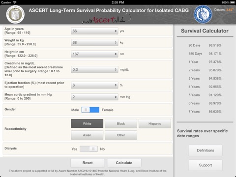 ASCERT Long-Term Survival Probability Calculator for Isolated CABG screenshot 4