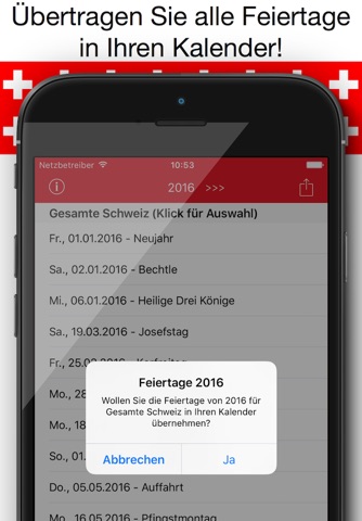 Feiertage Schweiz Kalender & Kalenderwochen Pro screenshot 2