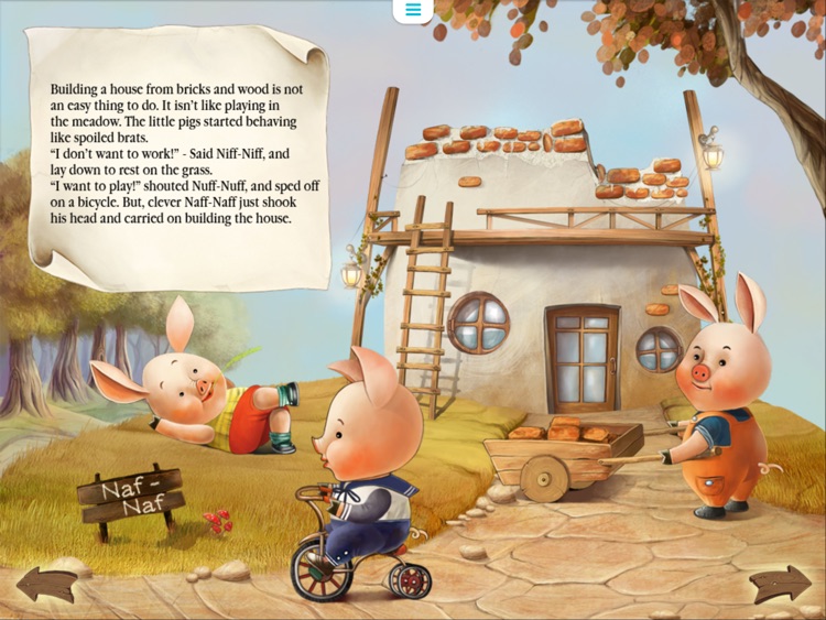 Three Little Pigs Today. Animated book for toddlers.