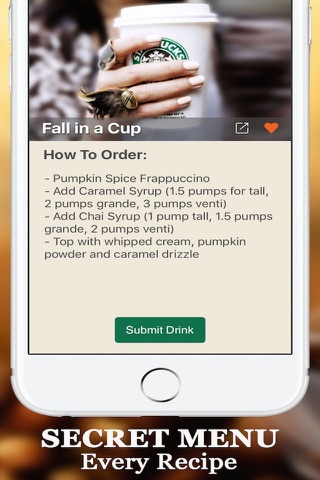 Secret Menu for Starbucks - Coffee, Tea, Cold & Hot Drinks Recipes card Prices and Locations screenshot 2