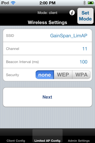 GainSpan Provisioning screenshot 2