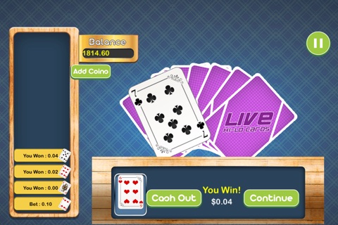 Real LIVE HiLo Casino Card Pro - ultimate chips betting card game screenshot 2